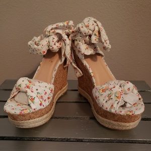 White Floral Wedges